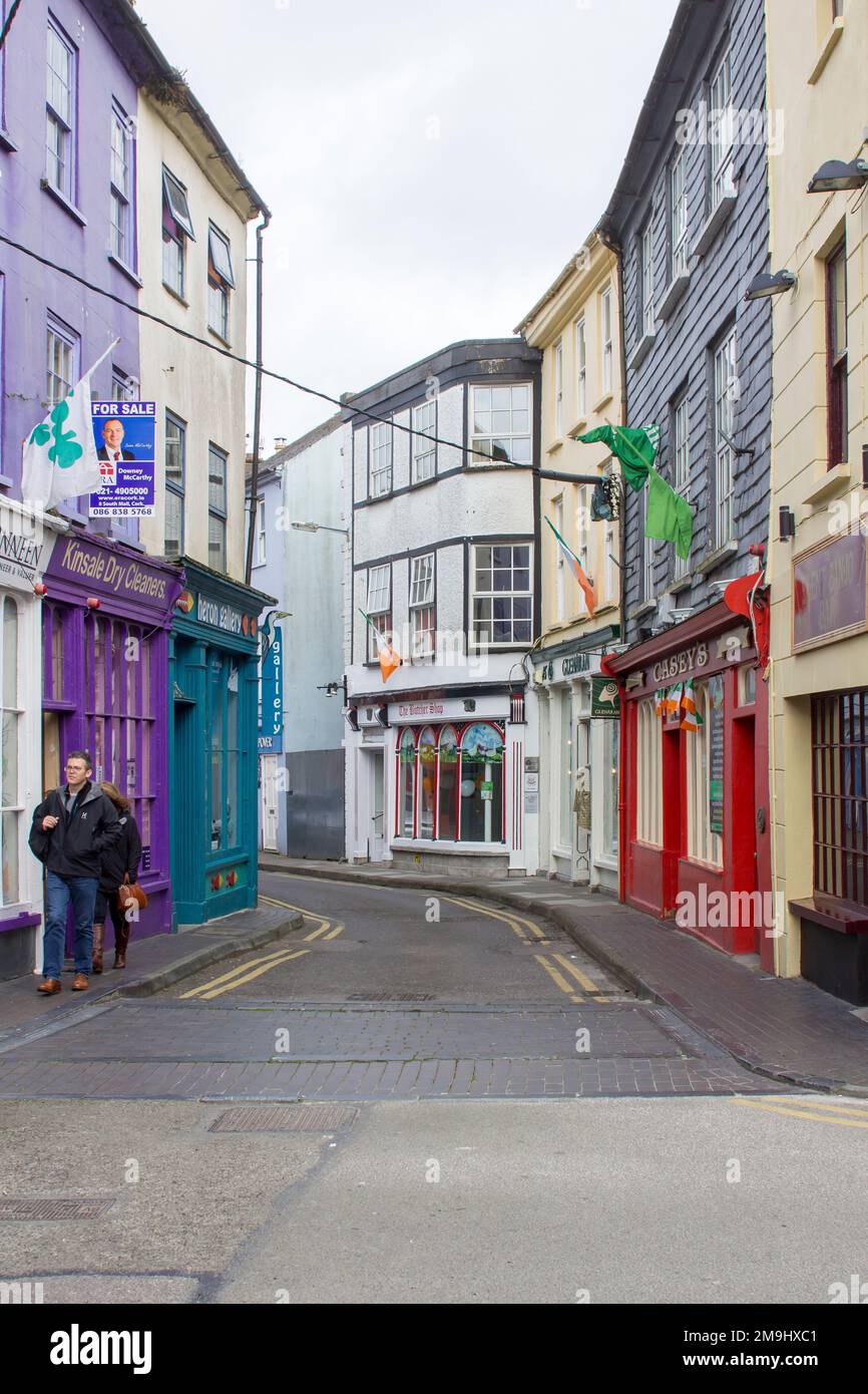 19 March 2017 Colourful facades of Georgian Terraced commercial premisesin the Irish town of Kinsale in County Cork Stock Photo