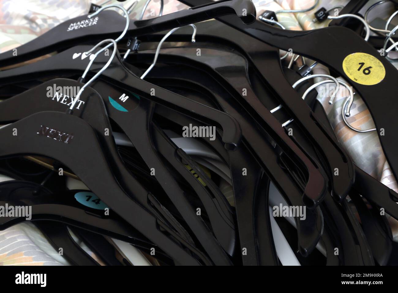 A Bundle of Plastic Clothes Hangers Stock Photo