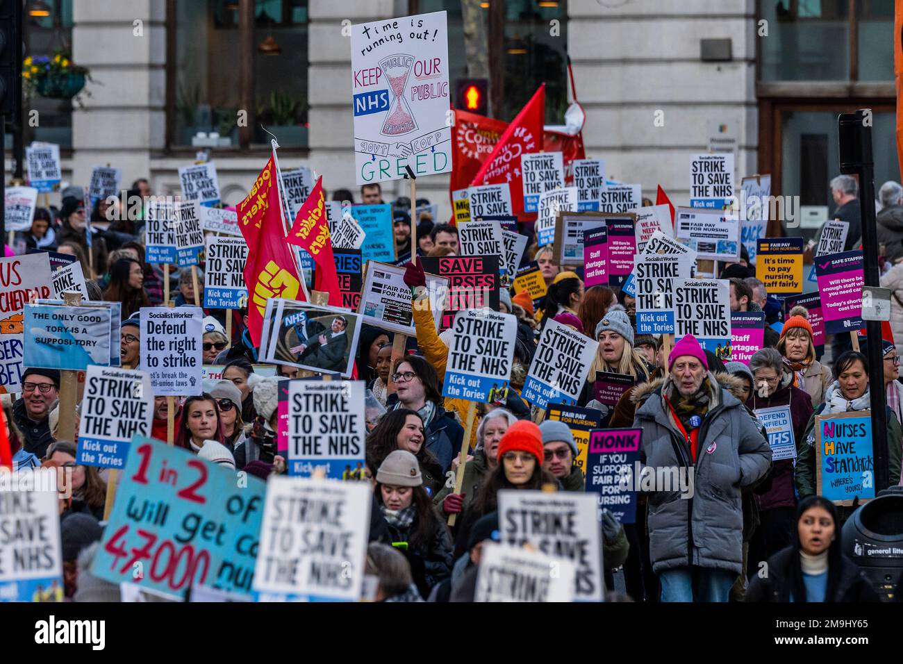 London, UK. 18th Jan, 2023. A picket line of Nurses transforms into a