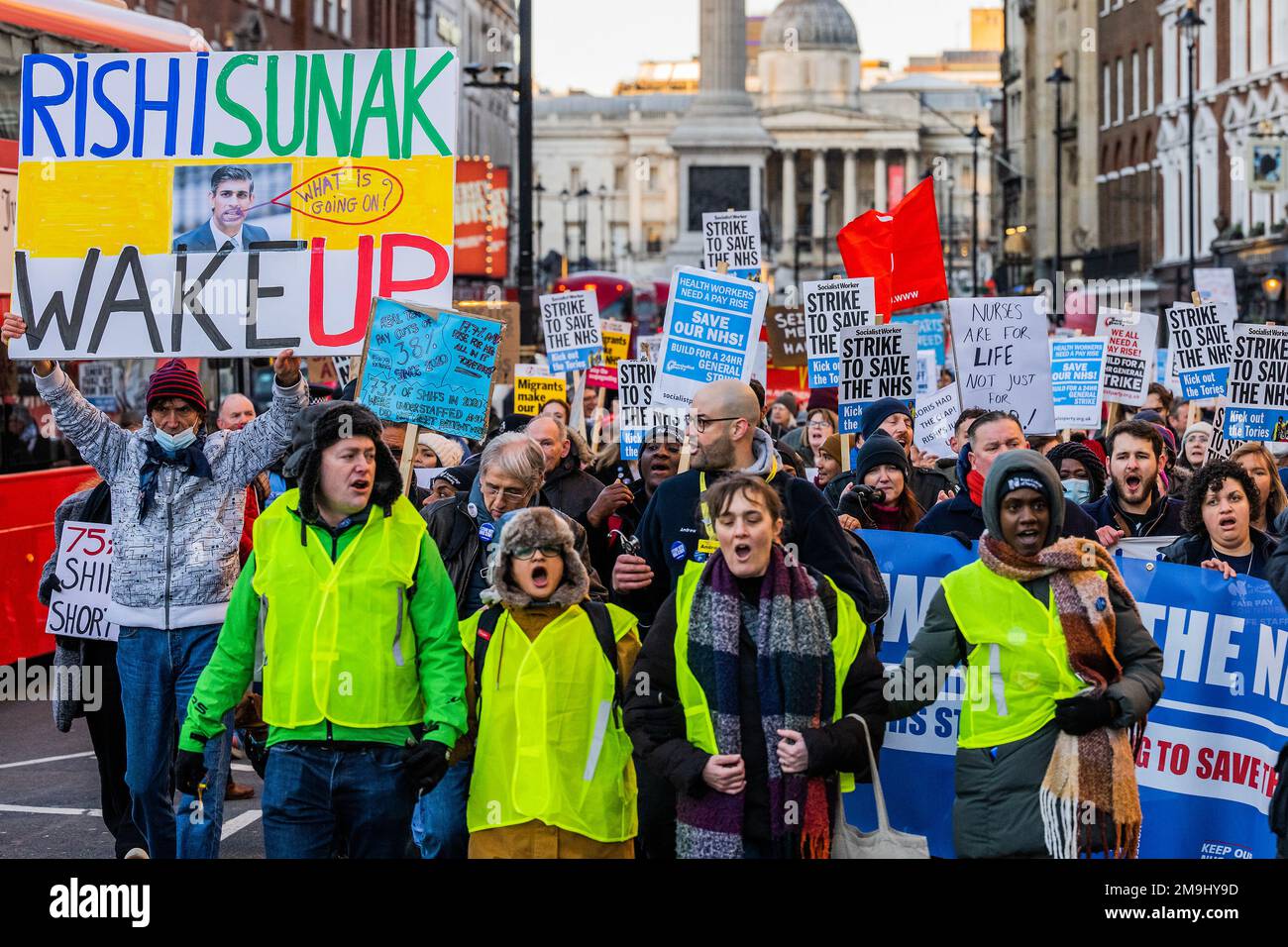 London, UK. 18th Jan, 2023. A picket line of Nurses transforms into a