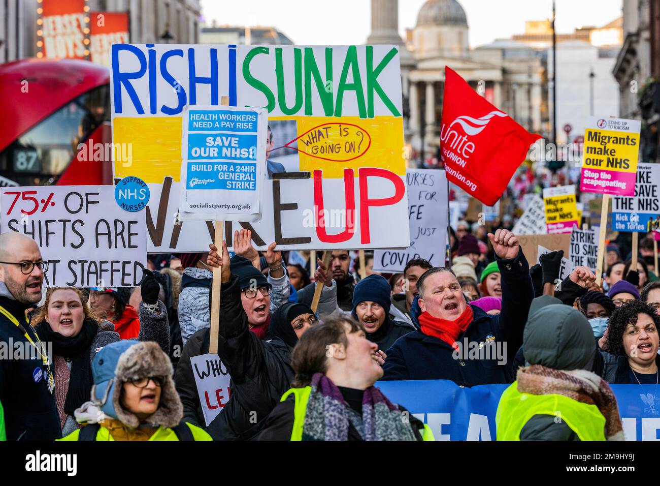 London, UK. 18th Jan, 2023. A picket line of Nurses transforms into a