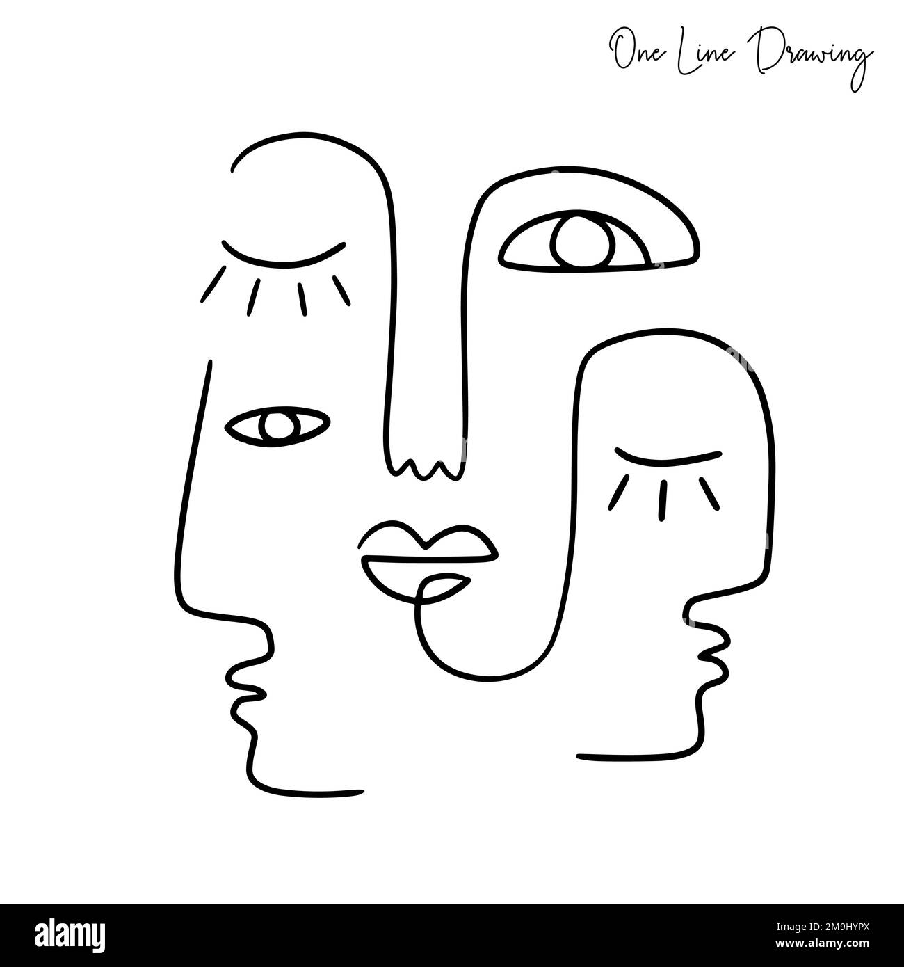 One line drawing people faces. Linear abstract couple Stock Vector ...