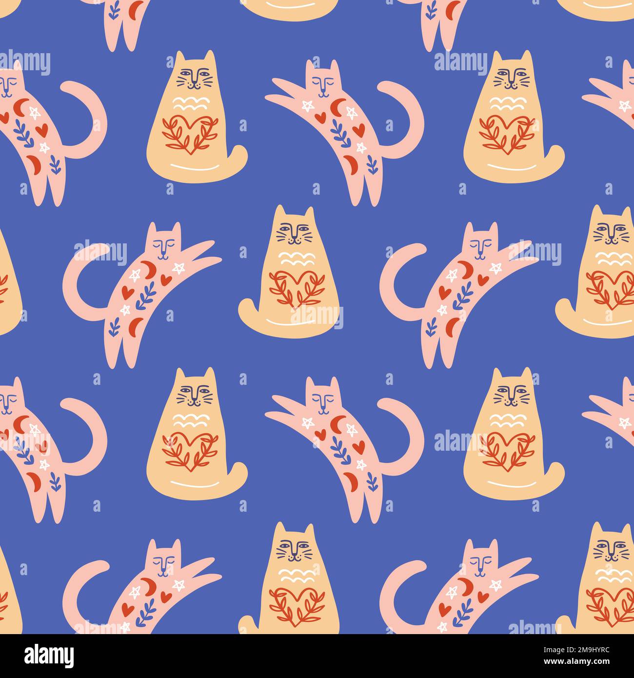 Trendy Folk art Cats Seamless Pattern Stock Vector Image & Art - Alamy