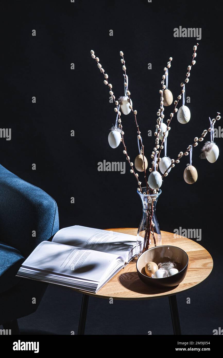 interior set for easter holidays in dark room Stock Photo