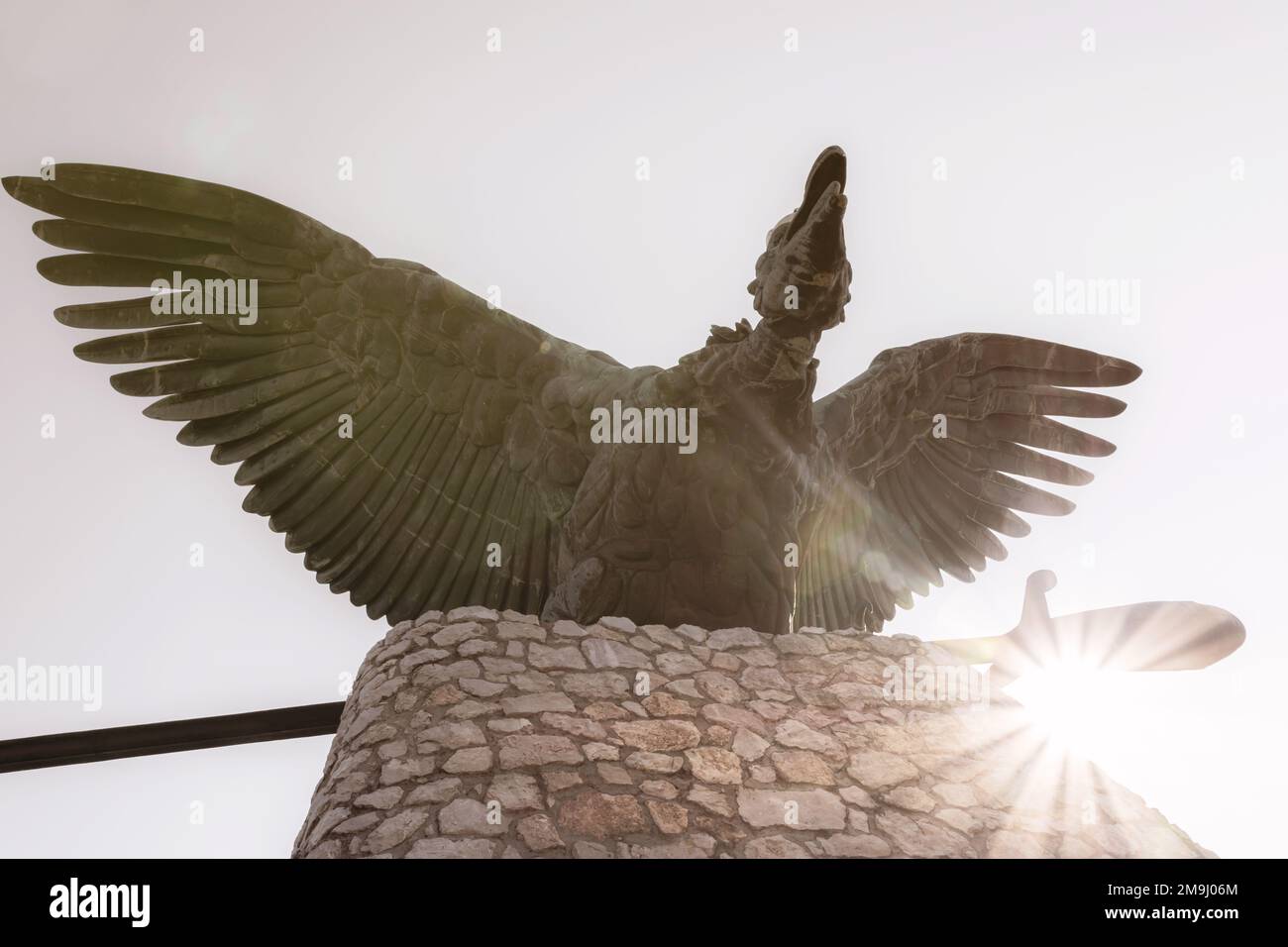 Turul monument photographed from below with sun rays, one of the
