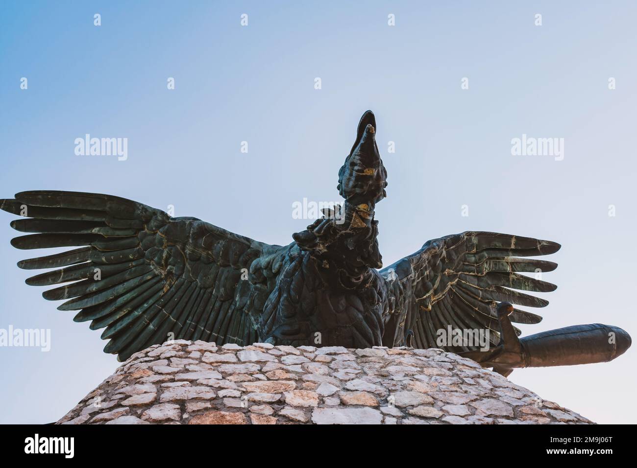 Turul monument photographed from below, one of the largest bird