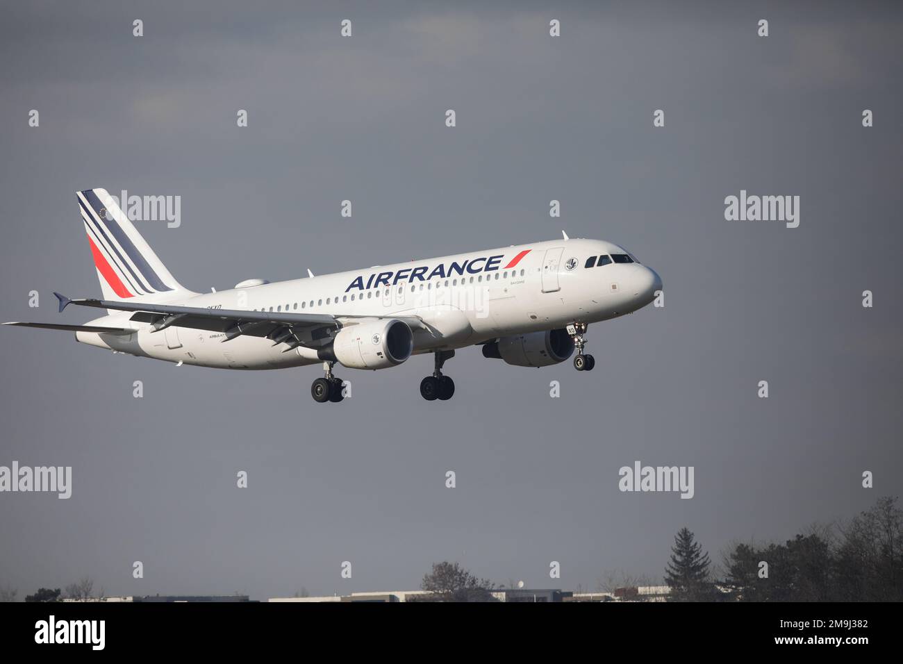Otopeni, Romania - January 17, 2023: Air France airline plane landing at the Henri Coanda International Airport. Stock Photo