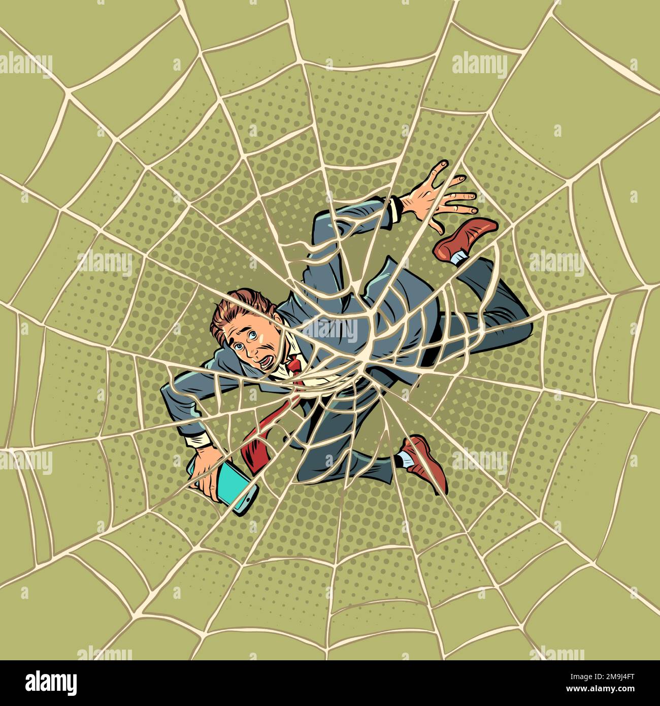 A man businessman got into a difficult and confusing situation from which it is difficult for him to get out, while he has a lot to do. Stock Vector