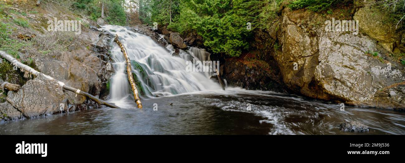 Landscape with Pinnacle Falls on Yellow Dog River, Michigan, USA Stock Photo