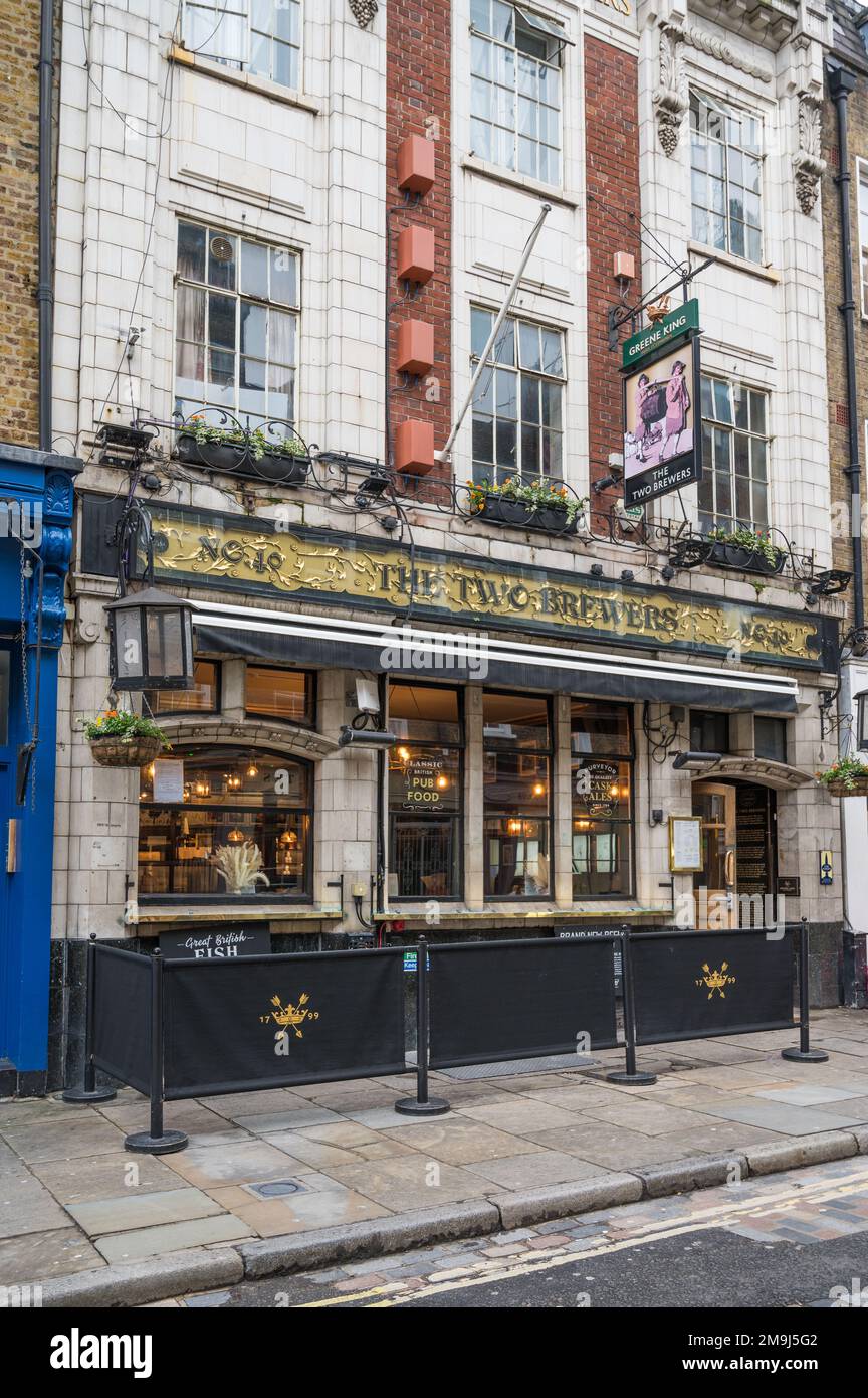 The Two Brewers, a Greene King pub on Monmouth Street, Seven Dials, Covent Garden, London, England, UK Stock Photo