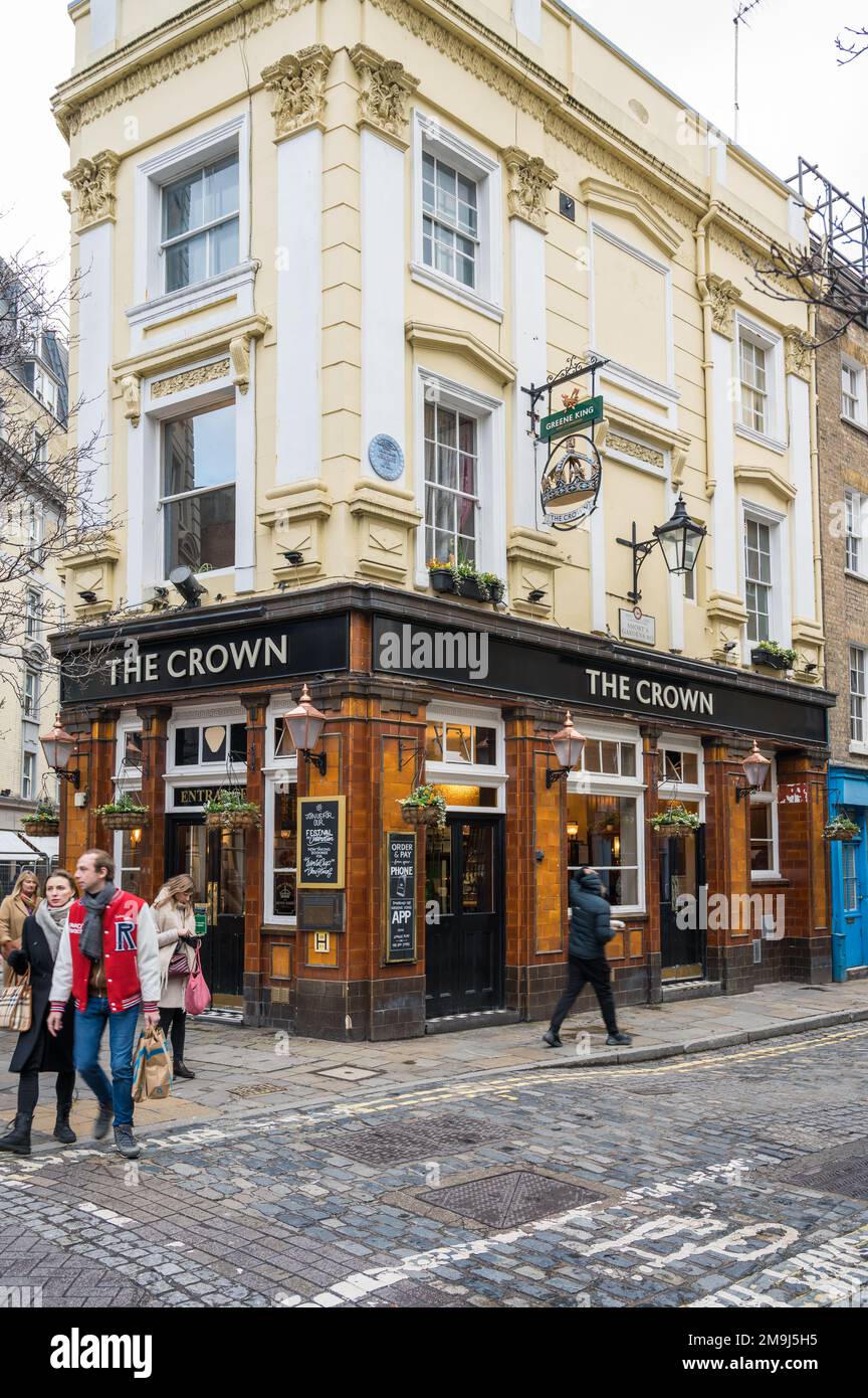 The Crown, a Greene King corner pub on Monmouth Street, Seven Dials