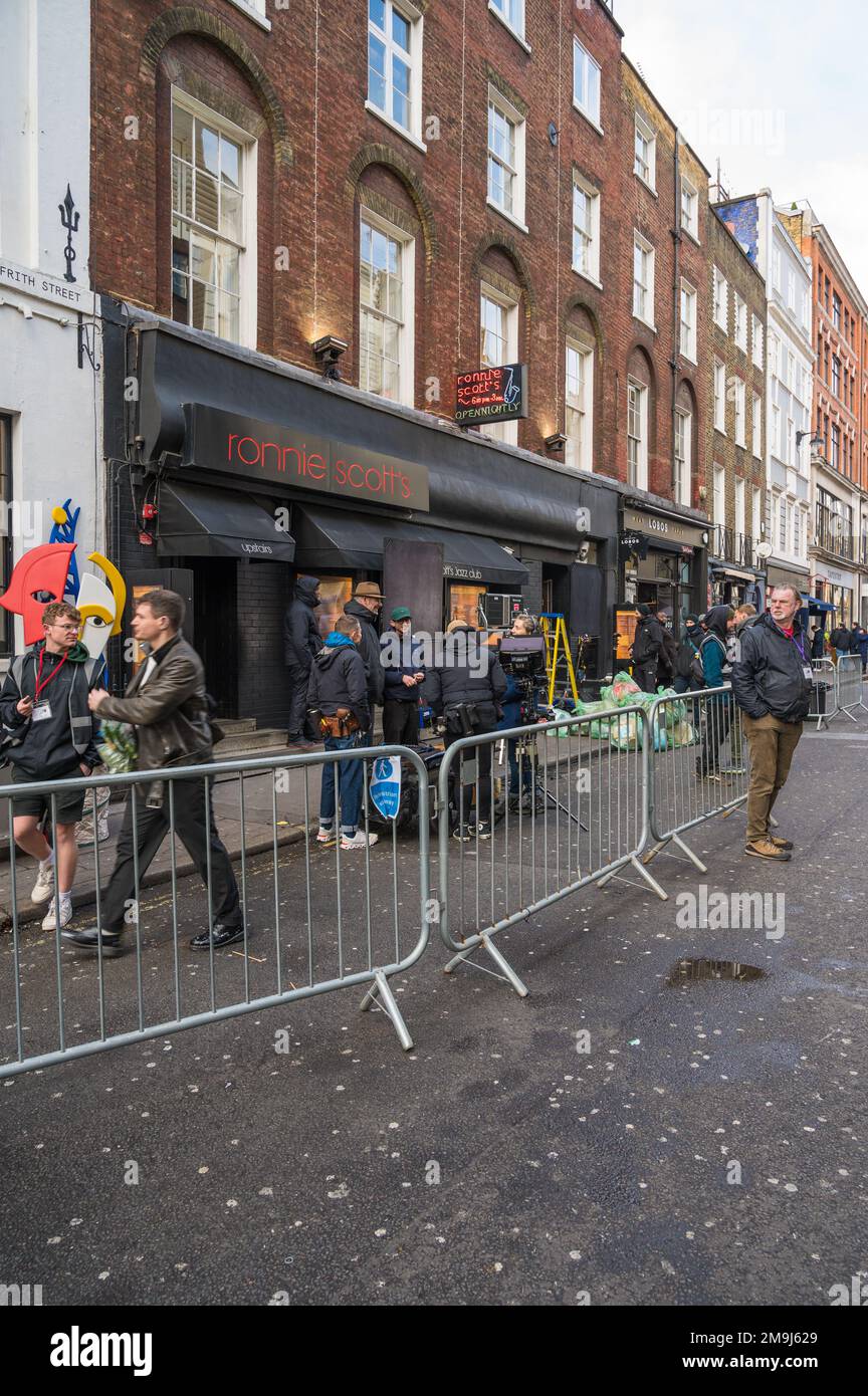 Thought to be part of a film crew outside Ronnie Scott's jazz club on