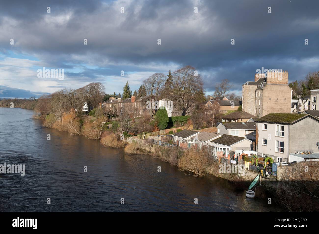 View from the Smeaton Bridge of the river tay towards Bridgend, Perth, Scotland on the 14th