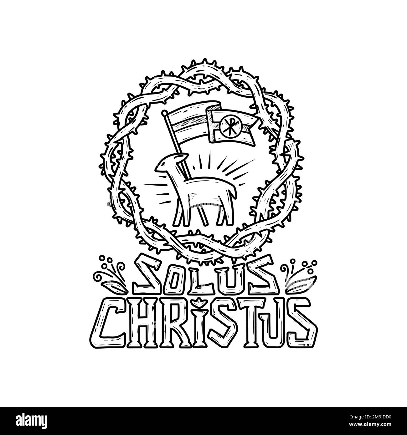 Handdrawn Christian illustration. The Five Solas of the Reformation