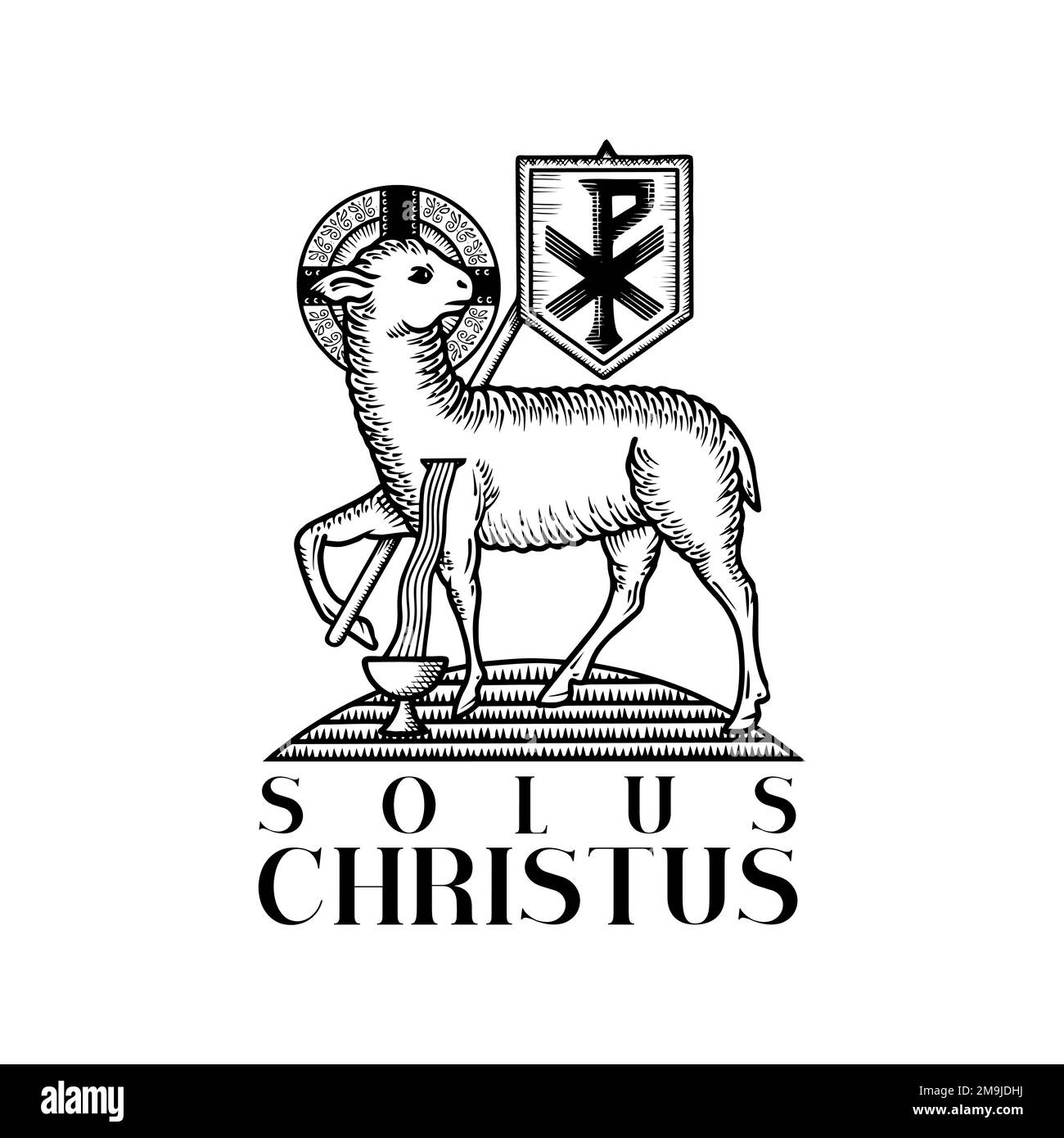 Handdrawn Christian illustration. The Five Solas of the Reformation