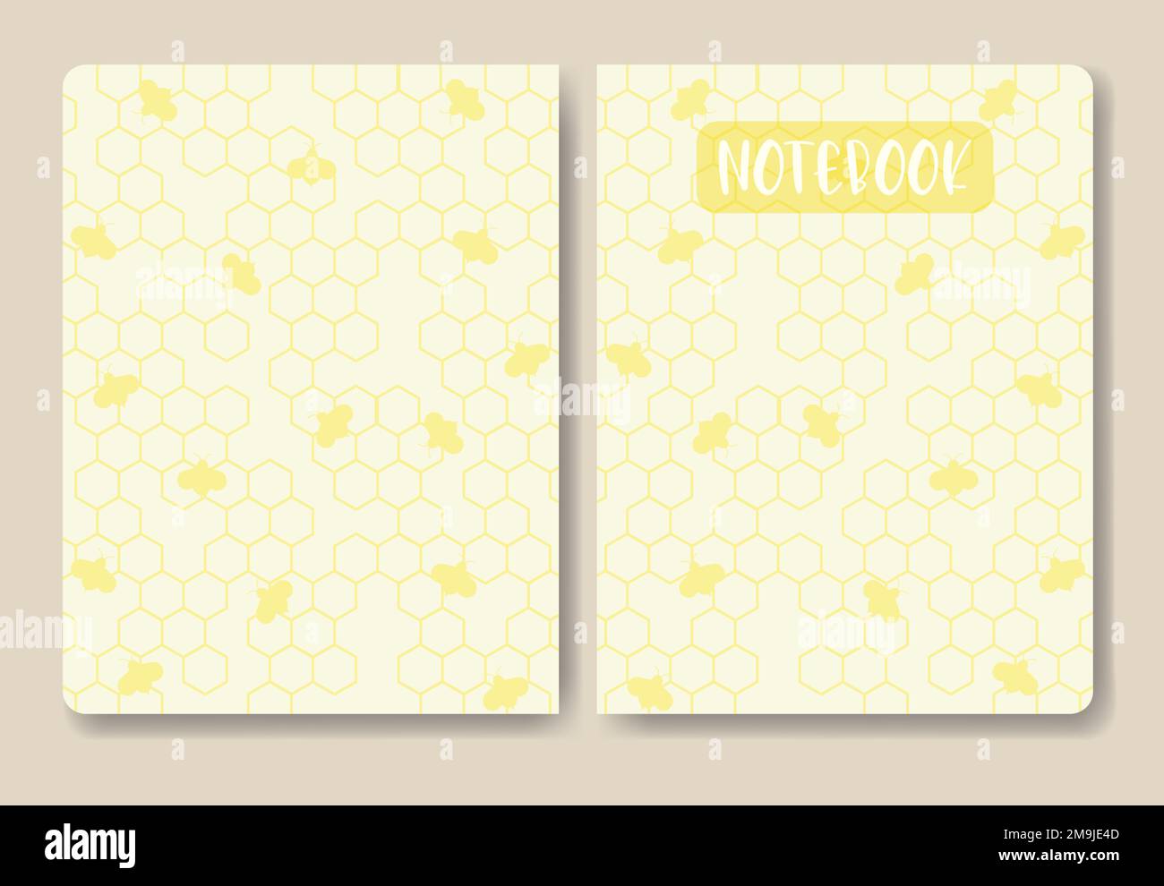 Honey comb and bee pastel colored template for notebook. Seamless patterns Stock Vector
