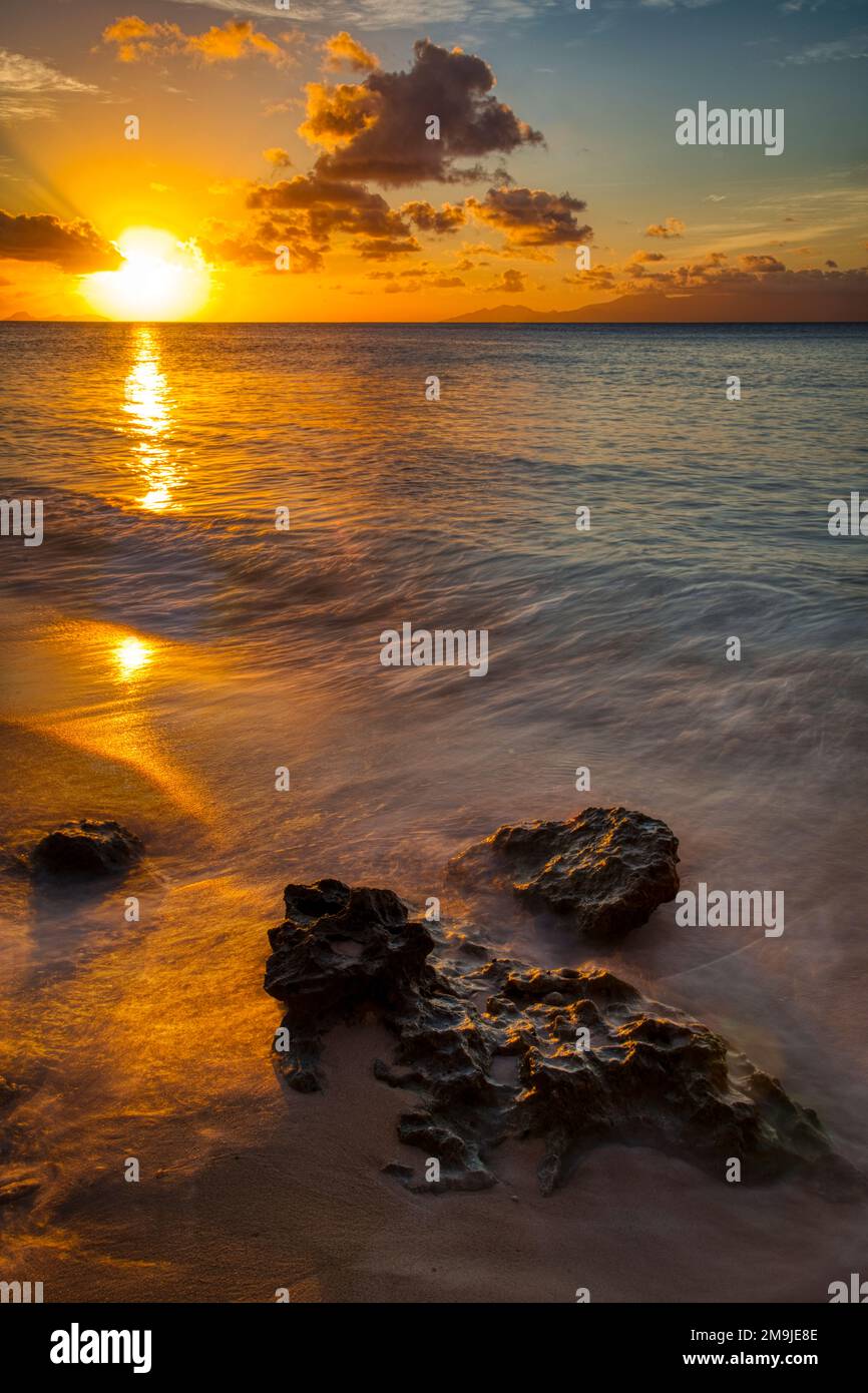 Sunset over the Caribbean, Marie-Galante, Guadeloupe, France Stock Photo