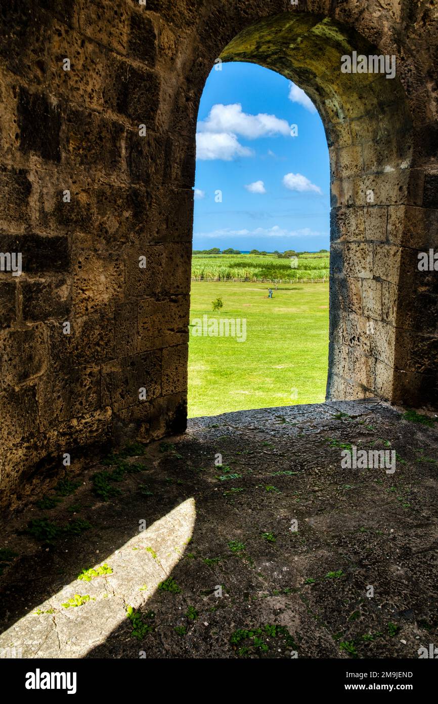 Window in ruined, old building, Grand Bourg, Marie-Galante, Guadeloupe, France Stock Photo