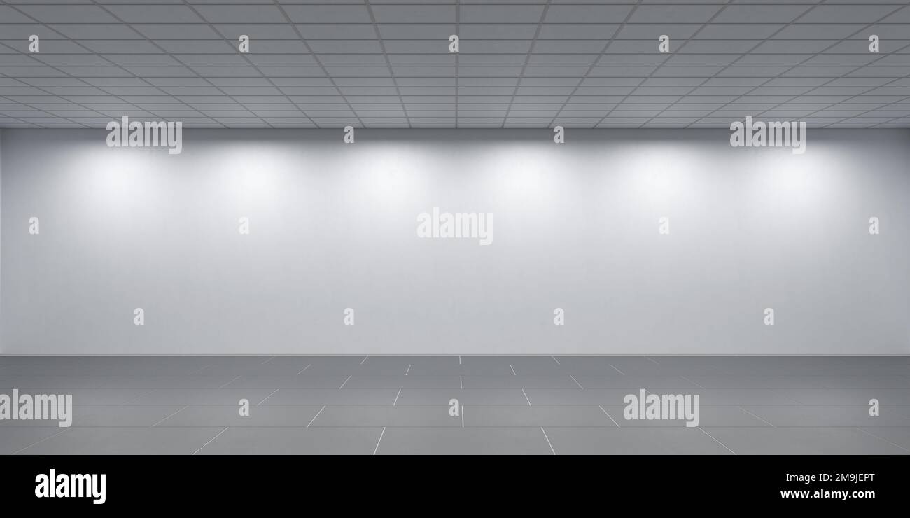 Wide white office room wall background 3d render Stock Photo - Alamy