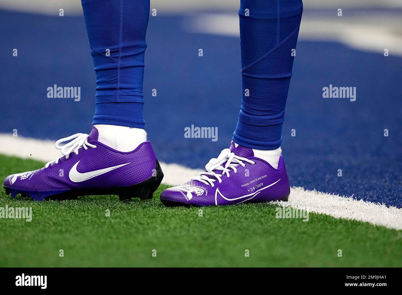 The cleats of Indianapolis Colts cornerback Dallis Flowers are shown as
