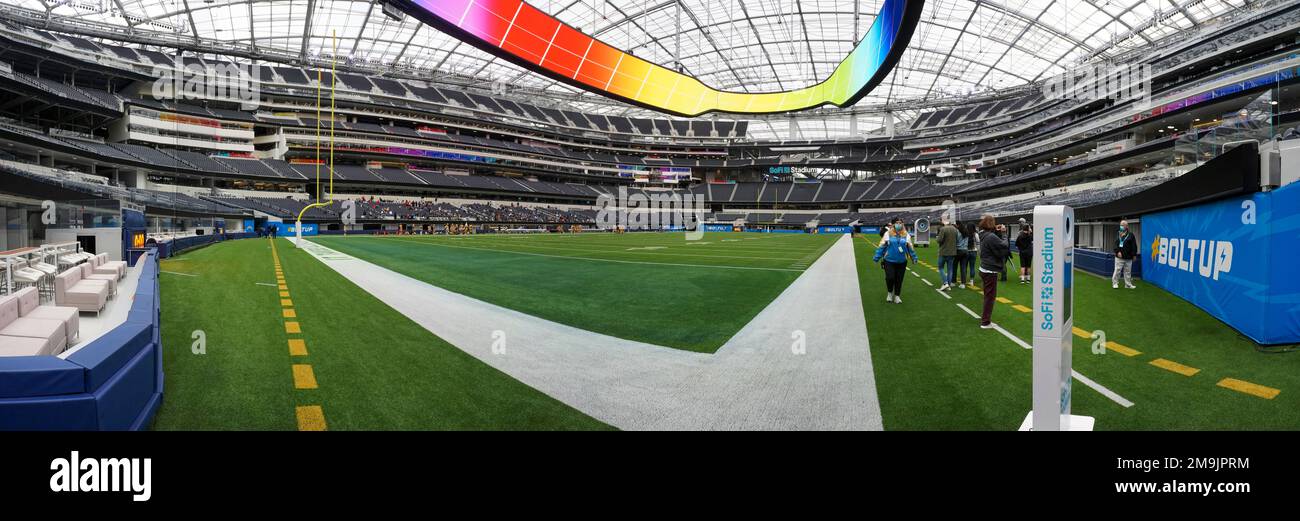 American football field in stadium, SoFi Stadium, Inglewood, California, USA Stock Photo