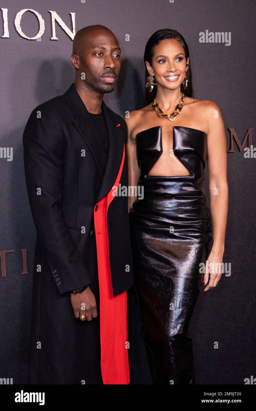 Azuka Ononye and Alesha Dixon pose for photographers upon arrival for