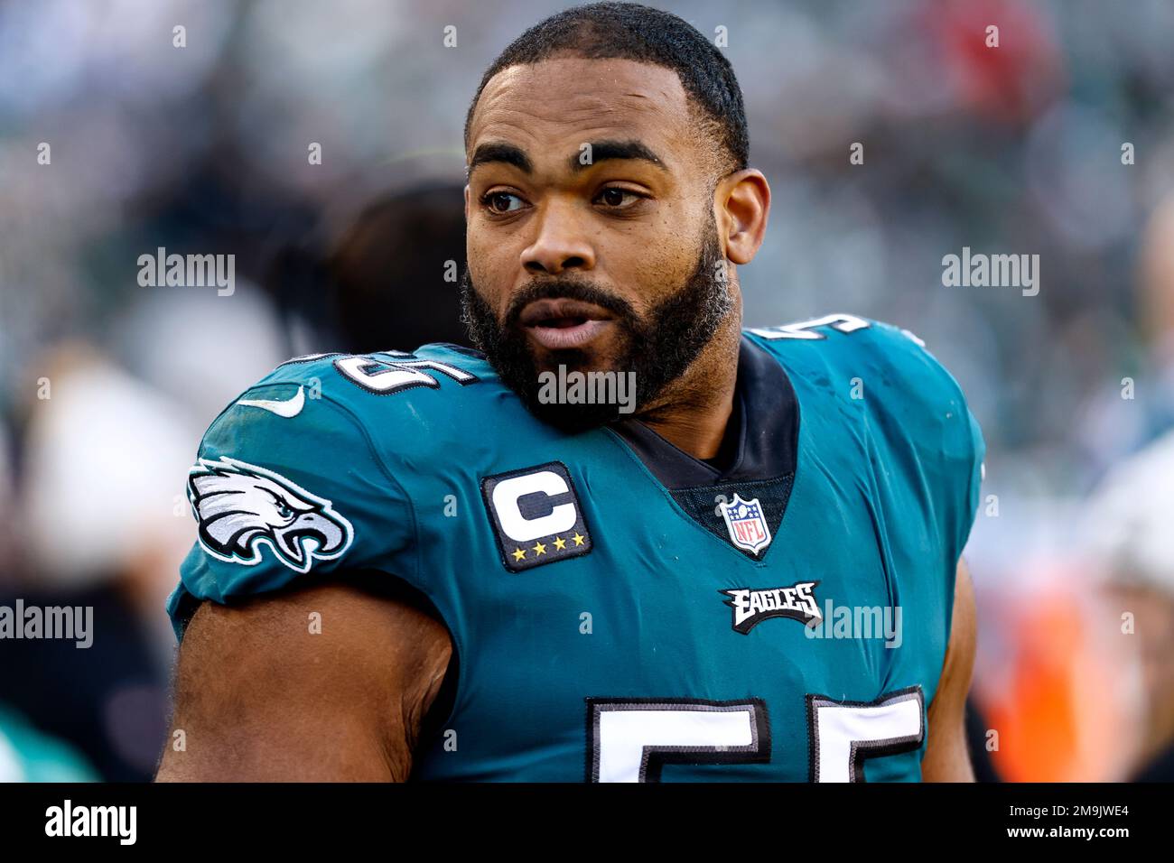 Philadelphia Eagles defensive end Brandon Graham (55) watches from the