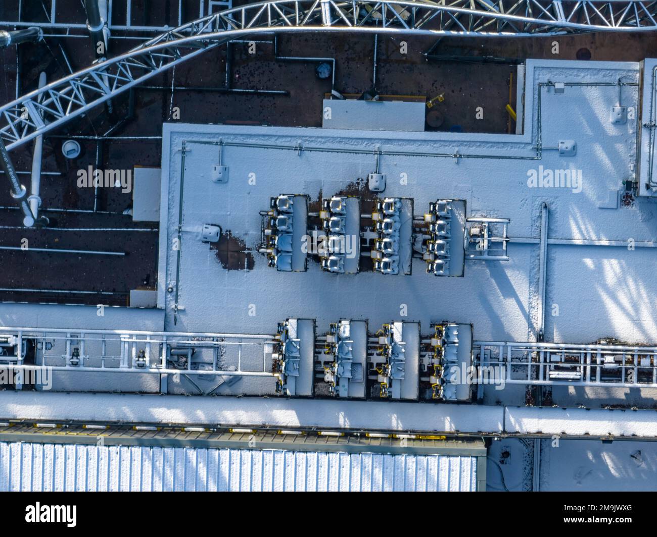 Snow Covered Alton Towers Aerial Drone Beautify Theme Park Photos Stock