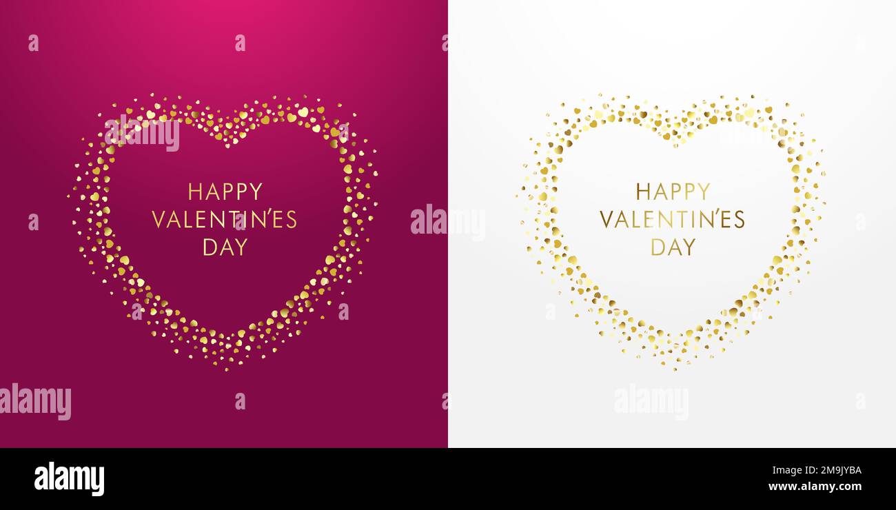Valentines Day glittering golden heart frame with different heart ...