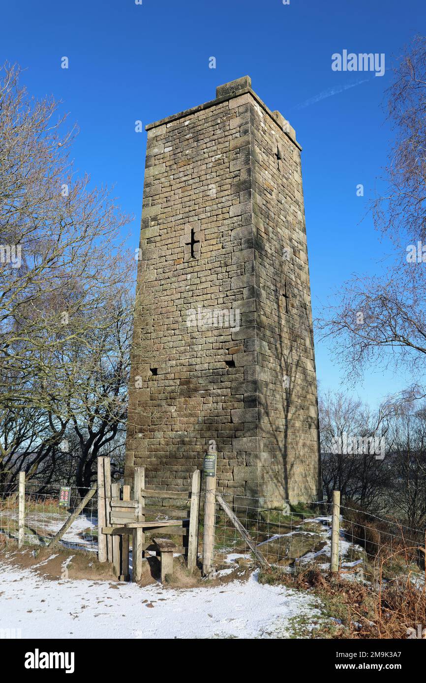 Earl Grey Tower on Stanton Moor in the Derbyshire Peak District Stock Photo
