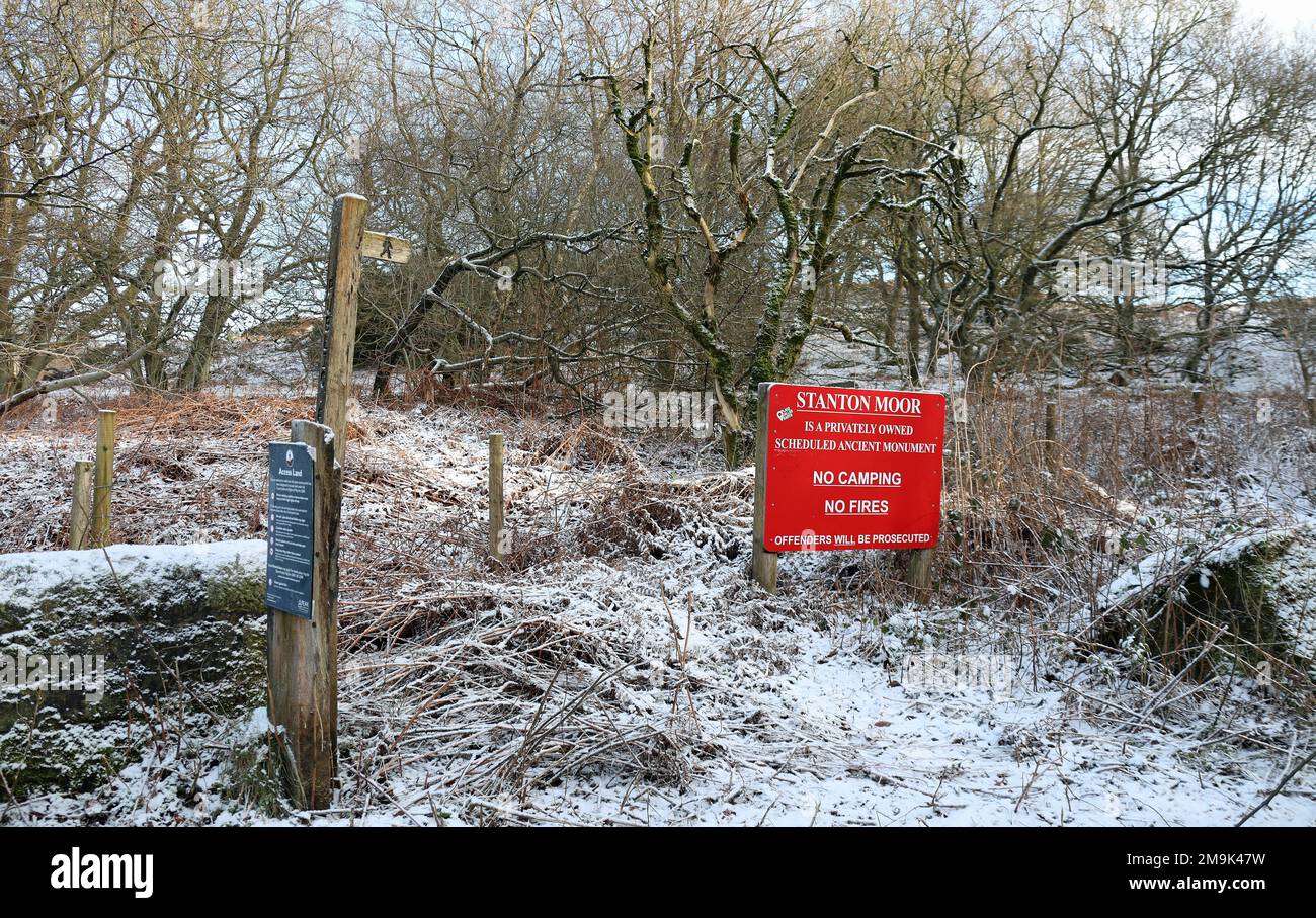 Tourist information sign on Stanton Moor in the Derbyshire Peak District Stock Photo