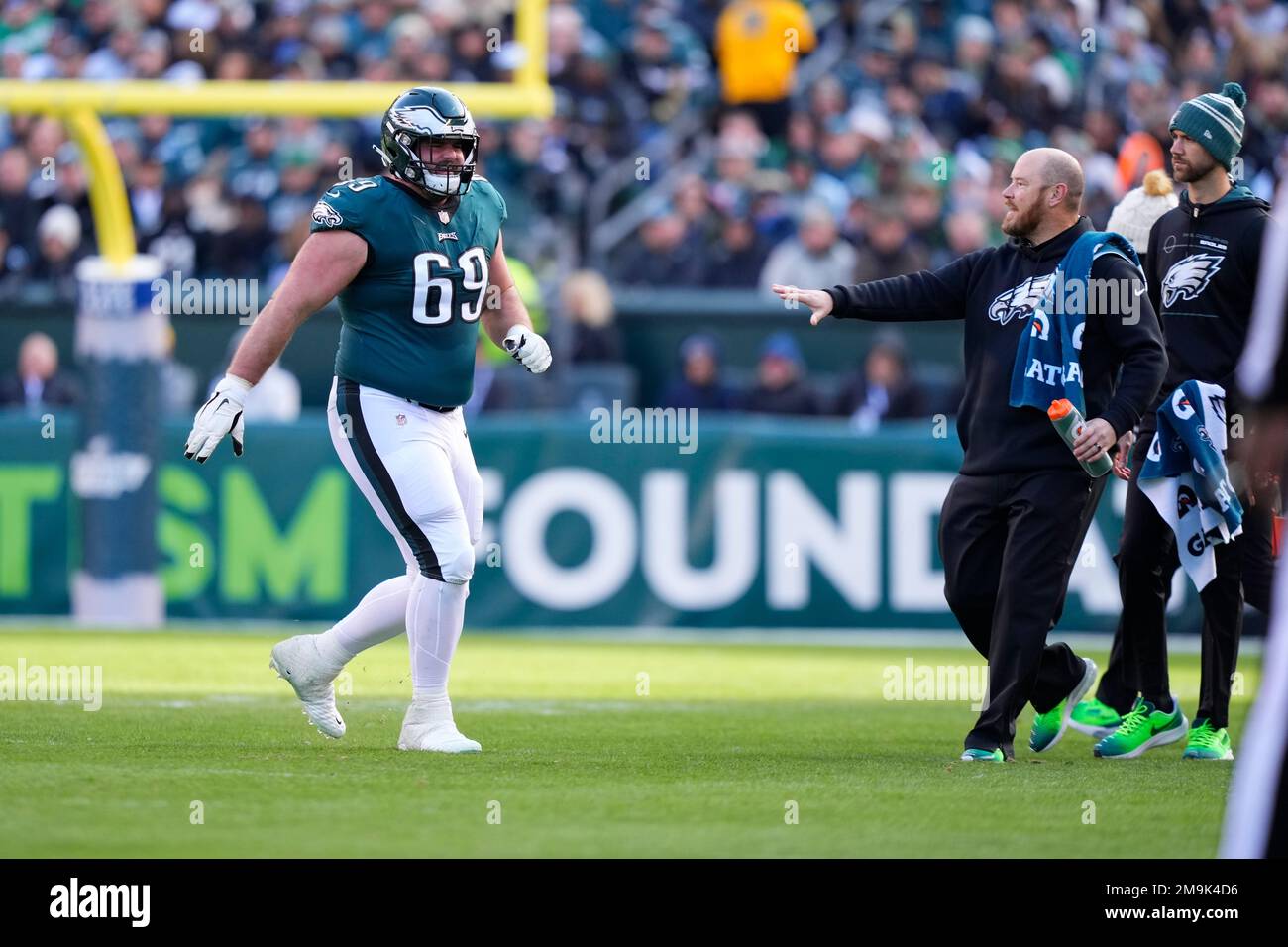 Philadelphia Eagles' Landon Dickerson walks on the field before a preseason  NFL football game against the New England Patriots Thursday, Aug. 19, 2021,  in Philadelphia. (AP Photo/Chris Szagola Stock Photo - Alamy