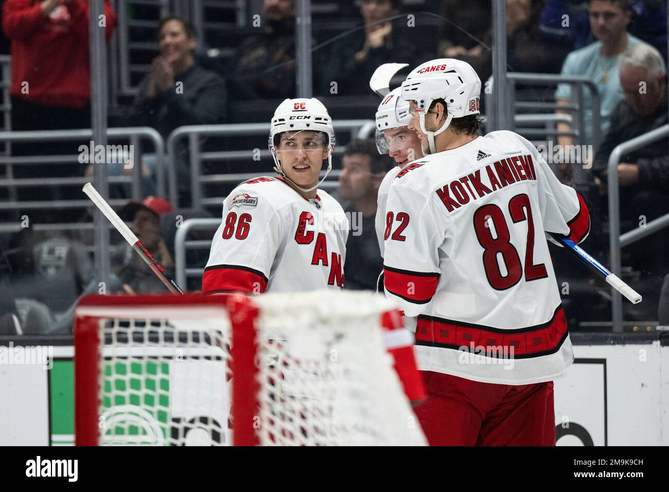 Carolina Hurricanes' Andrei Svechnikov (37) celebrates with teammate Seth  Jarvis (24) against the Philadelphia Flyers during the second period of an  NHL hockey game in Raleigh, N.C., Friday, Nov. 12, 2021. (AP