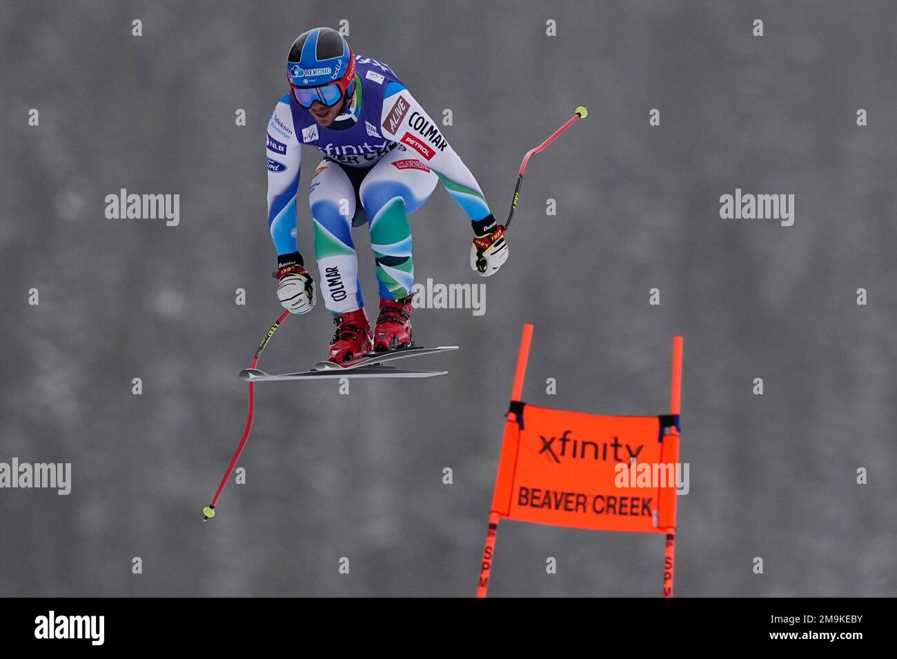 Slovenia's Miha Hrobat competes during a men's World Cup downhill