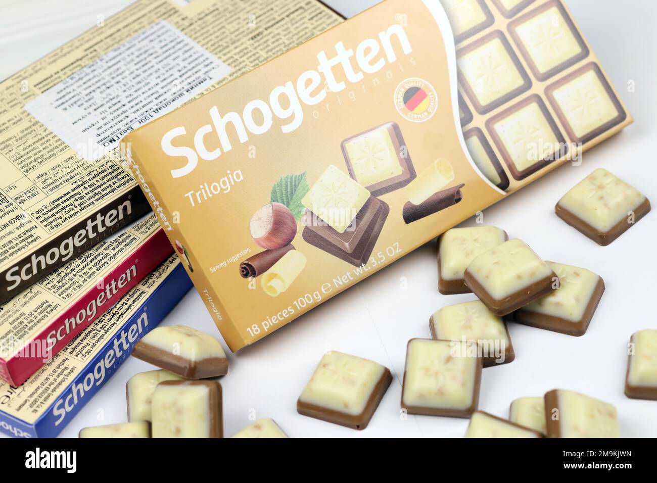 KYIV, UKRAINE - MAY 4, 2022 Schogetten chocolate. Chocolate goods ...