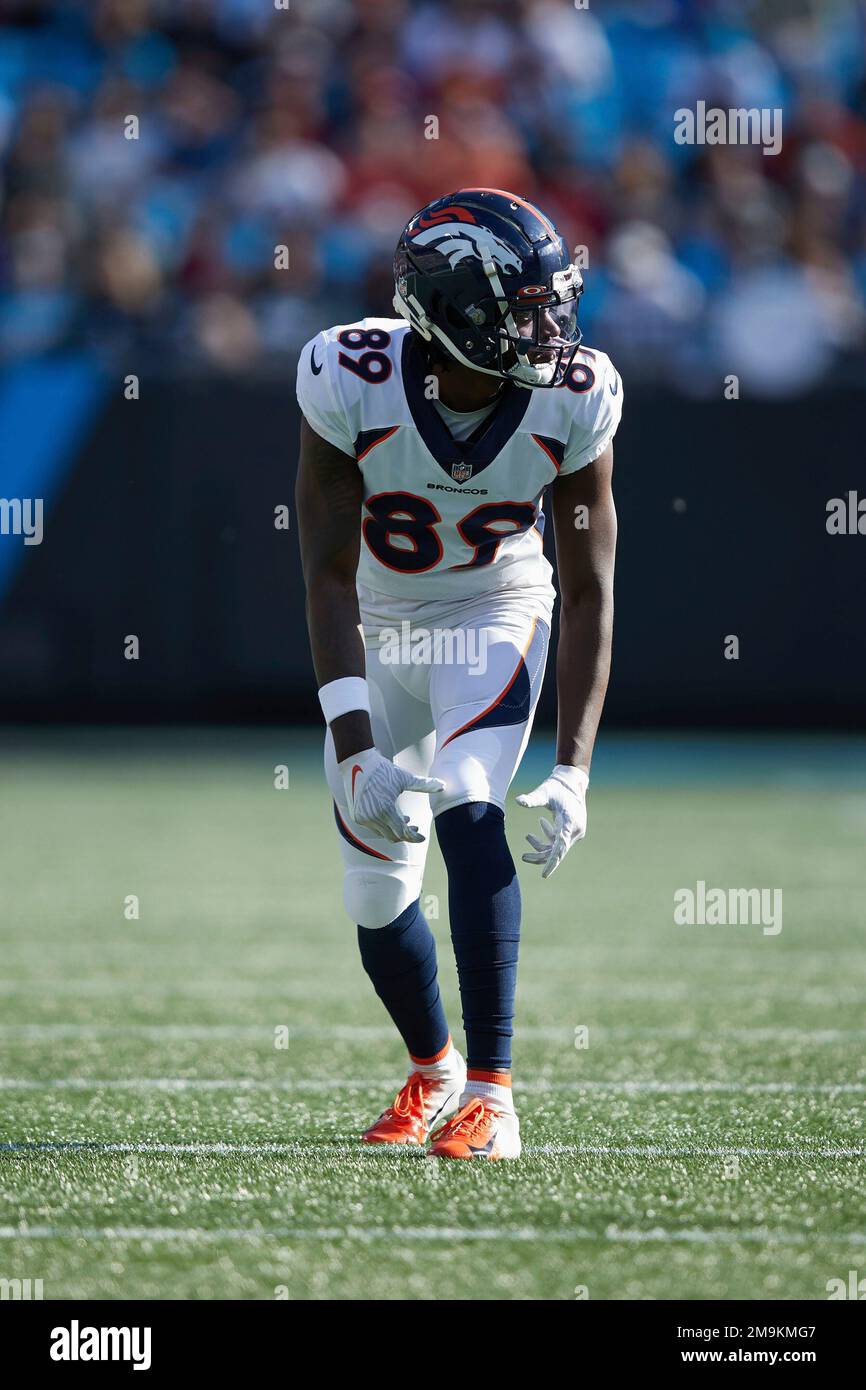Denver Broncos wide receiver Brandon Johnson (89) lines up on offense  during an NFL football game against the Carolina Panthers, Sunday, Nov. 27,  2022, in Charlotte, N.C. (AP Photo/Brian Westerholt Stock Photo - Alamy