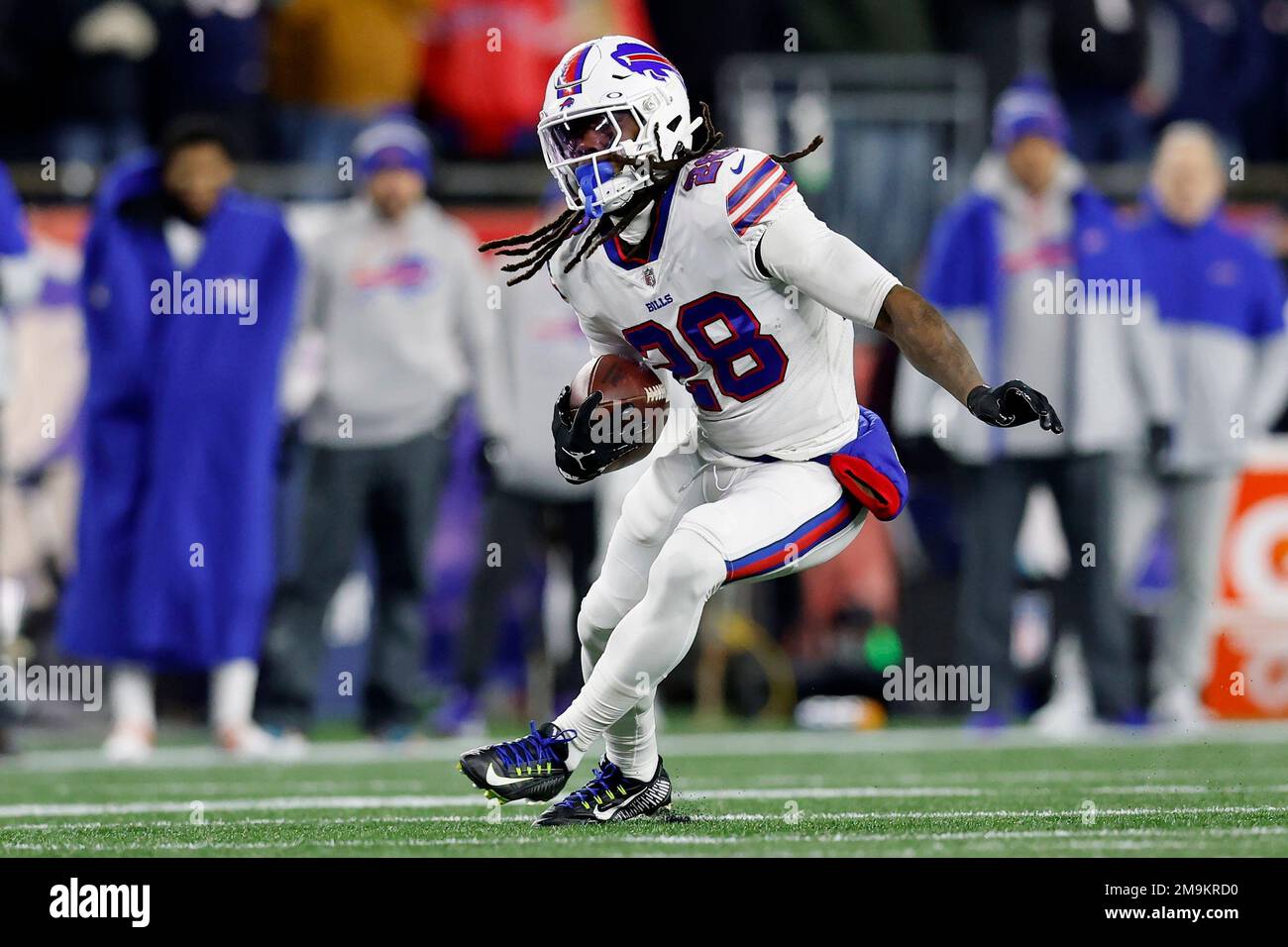 Buffalo Bills running back James Cook plays against the New England  Patriots during the first half of an NFL football game, Thursday, Dec. 1,  2022, in Foxborough, Mass. (AP Photo/Michael Dwyer Stock