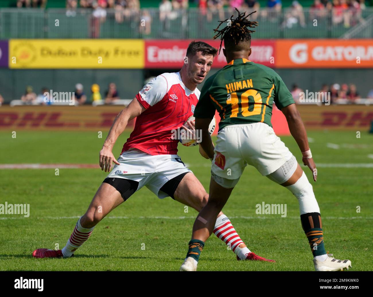 Great Britain's Morgan Williams, defends by South Africa's Dewald Human ...