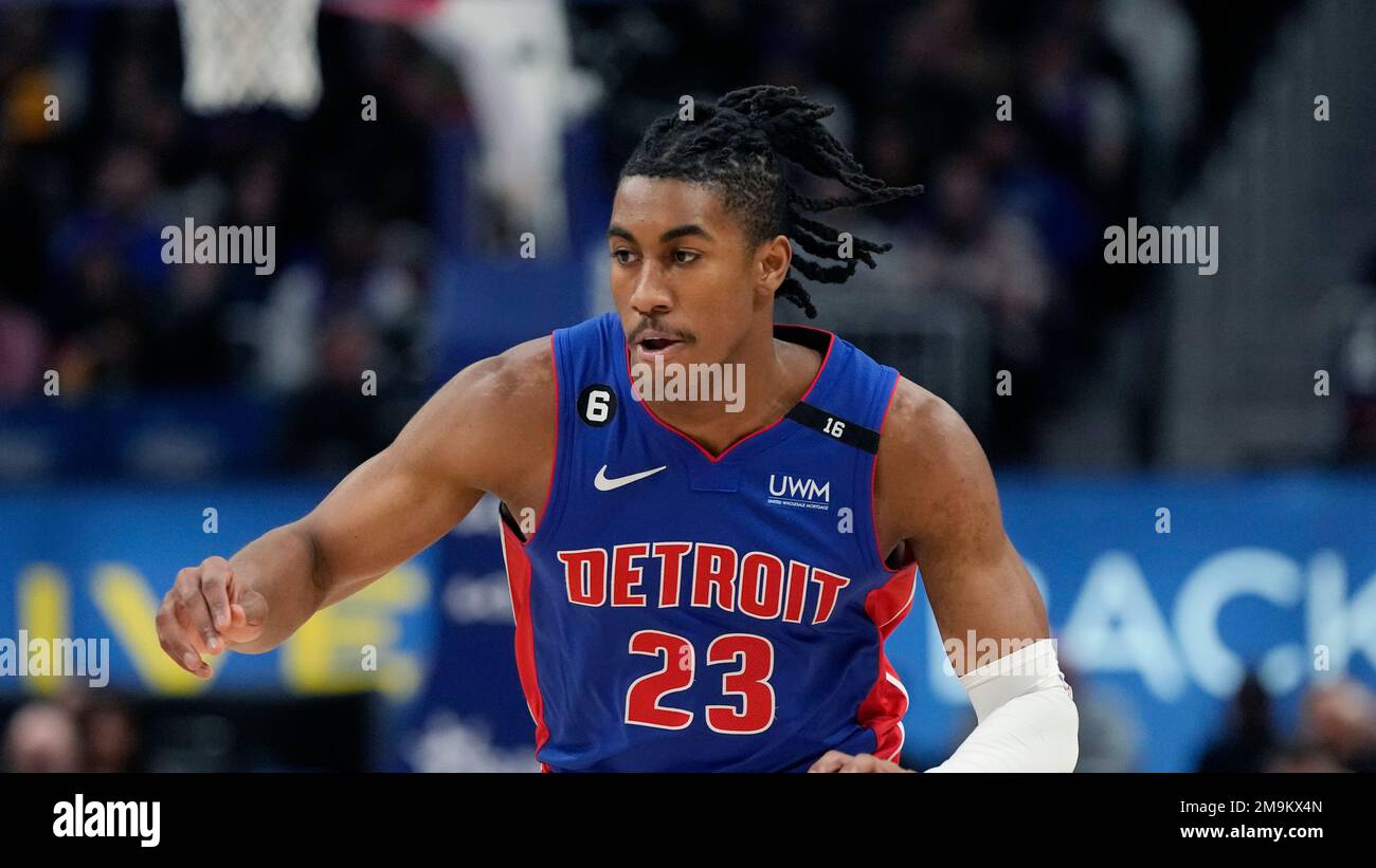 Detroit Pistons guard Jaden Ivey plays during the first half of an NBA