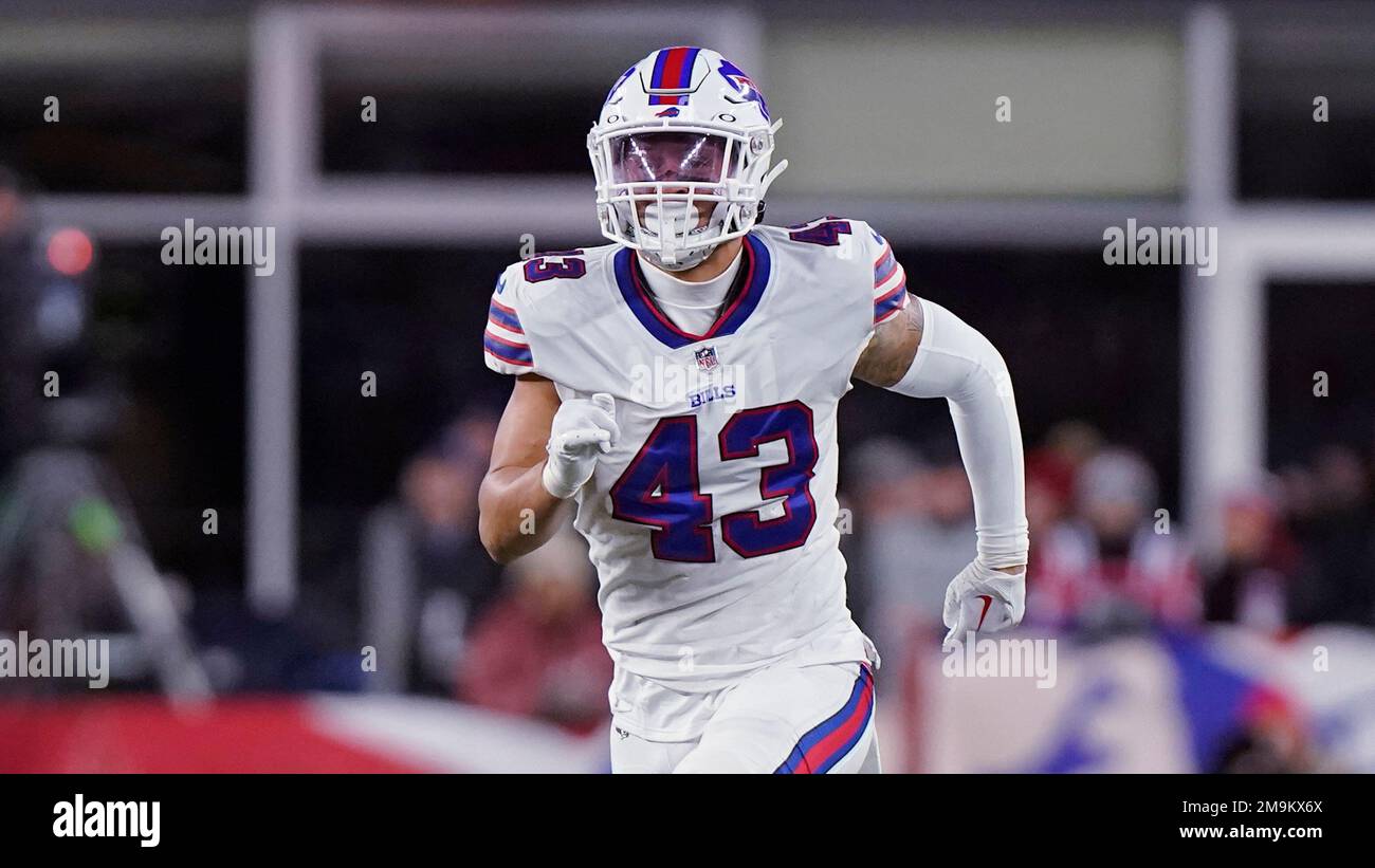 Buffalo Bills linebacker Terrel Bernard (43) during an NFL football game,  Thursday, Dec. 1, 2022, in Foxborough, Mass. (AP Photo/Steven Senne Stock  Photo - Alamy