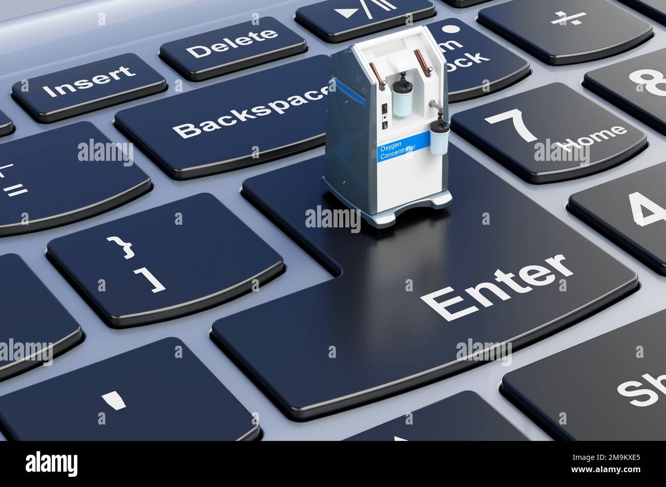 Home Oxygen Concentrator on laptop keyboard, 3D rendering Stock Photo ...