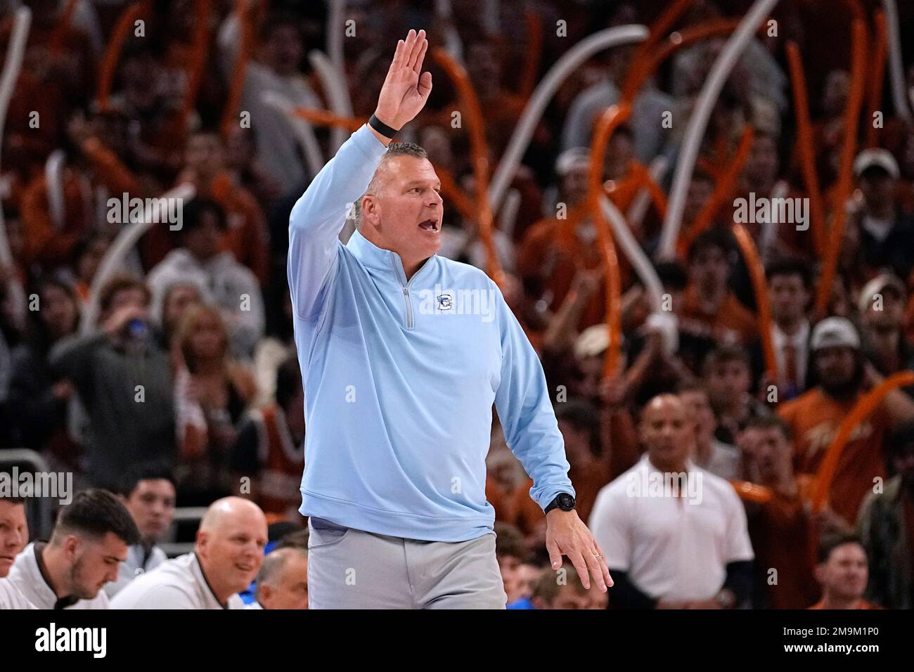 Creighton coach Greg McDermott signals to players during the first half of  the team's NCAA college basketball game against Texas in Austin, Texas,  Thursday, Dec. 1, 2022. (AP Photo/Eric Gay Stock Photo -