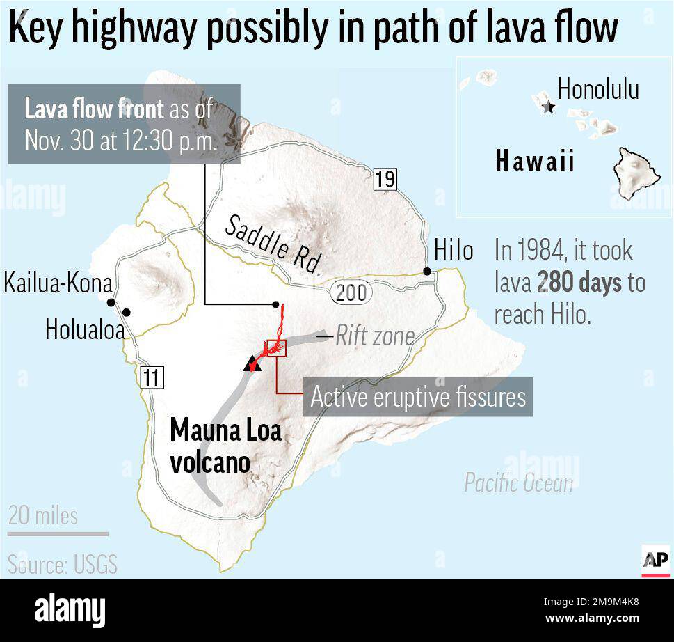 Hawaii’s Mauna Loa volcano has begun erupting. This eruption map shows the current lava activity