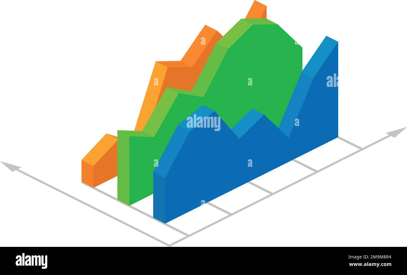 Isometric area chart icon. 3d color dashboard element Stock Vector