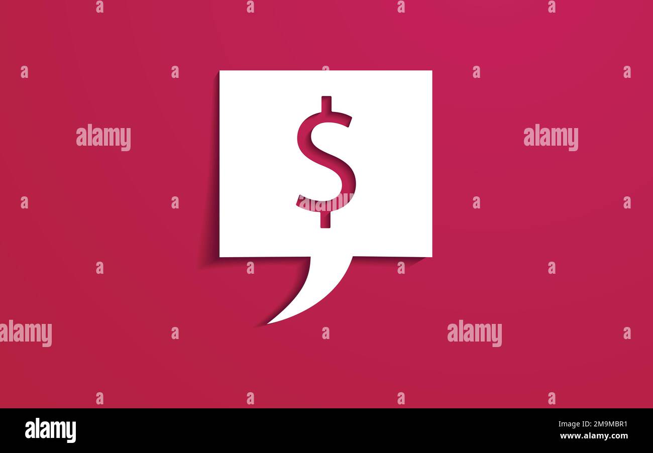 Speech bubble with US dollar currency symbol, paper cut technique. Vector illustration. Viva Magenta. Stock Vector