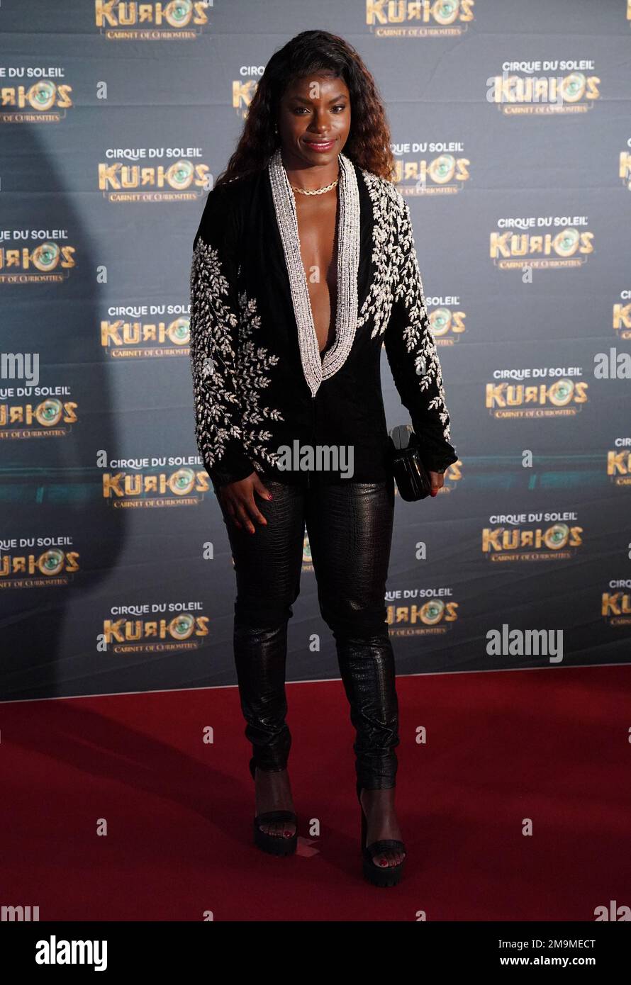 Eniola Aluko attends the premiere of Cirque du Soleil's Kurios: Cabinet of Curiosities at the Royal Albert Hall, London. Picture date: Wednesday January 18, 2023. Stock Photo