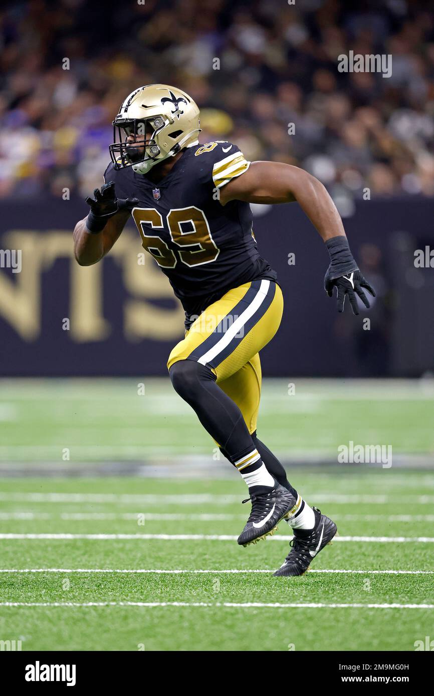 New Orleans Saints defensive end Jabari Zuniga 69 during an NFL