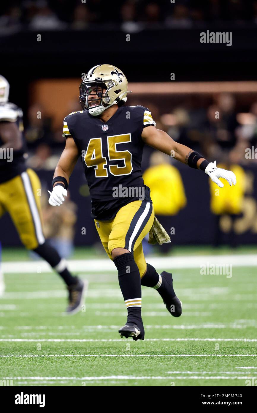 New Orleans Saints linebacker Nephi Sewell (45) drops in coverage during an NFL  preseason game against the Houston Texans on Saturday, August 13, 2022, in  Houston. (AP Photo/Matt Patterson Stock Photo - Alamy