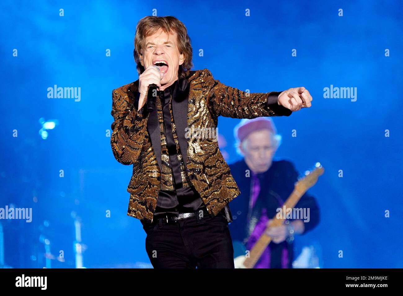 FILE - Mick Jagger, of the Rolling Stones, performs during the band's "No  Filter" tour on Monday, Nov. 15, 2021, at Ford Field in Detroit. The  Rolling Stones plan to release what