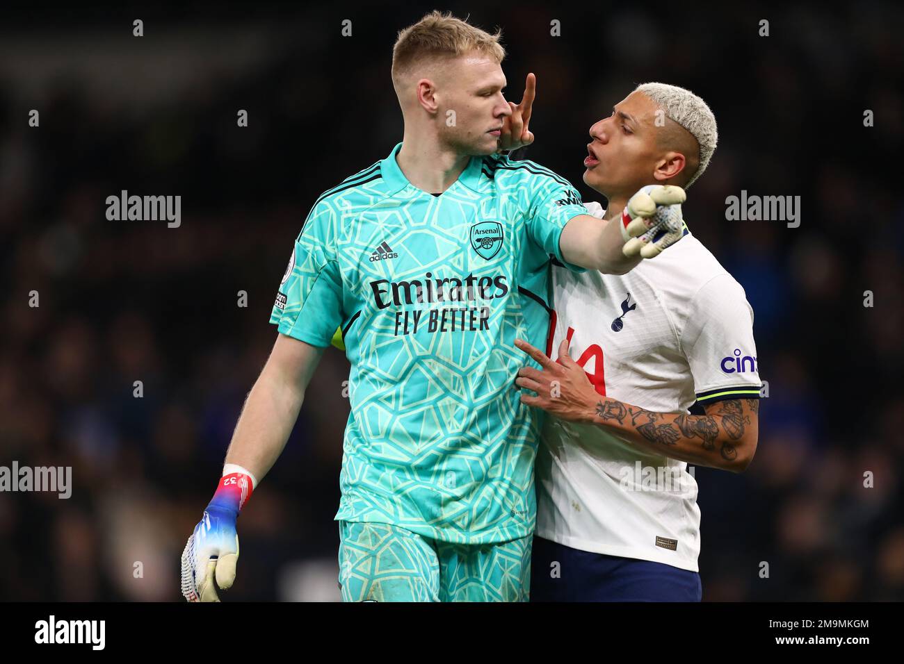Aaron Ramsdale of Arsenal and Richarlison of Tottenham Hotspur clash at ...